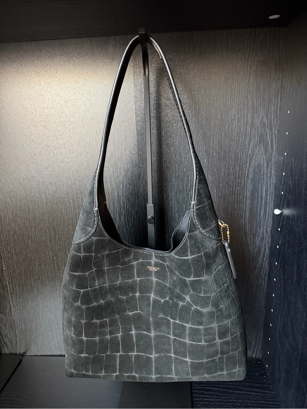 Coach Black Croc-Embossed Suede Brooklyn 28